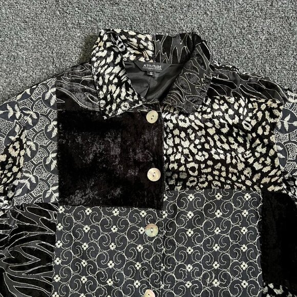 Funky Whimsygoth Vintage Velvet Embroidered Fabric Patchwork Light Jacket - Picture 3 of 7